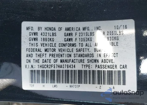 2017 Honda Accord Sport из США, поврежденный, VIN 1HGCR2F57HA079434